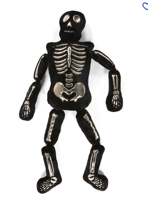 Life Size Stuffed Skeleton Plush Buddy Pillow Black Metallic