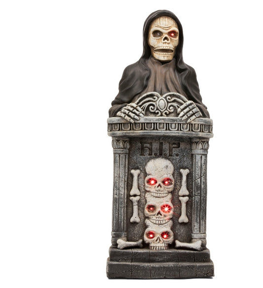 CLEARANCE Creepy Skeleton Tombstone Light up Outdoor Decor 28 inch