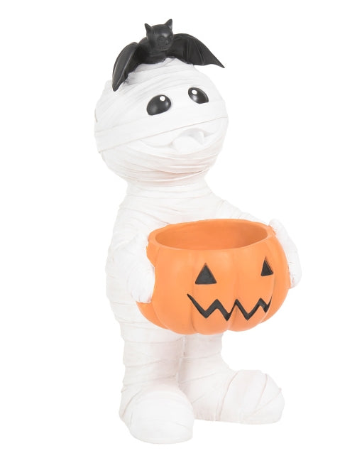 CLEARANCE Mummy Candy Bowl Dish With Bat Friend Outdoor Safe 25 inch Decor