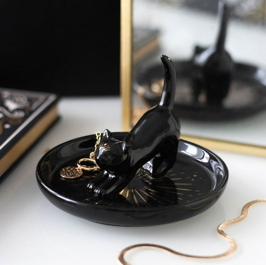 Black Cat Magick Stretching Cat Trinket Dish