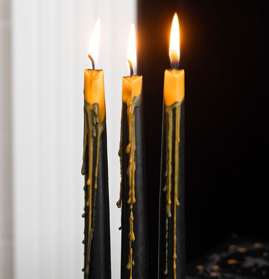 Pumpkin Guts Orange Oozing Black Taper Candles