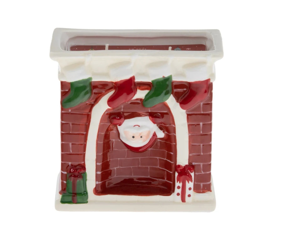 Fireside Cheer Santa in the fireplace Icon Ceramic Candle  Christmas Holiday