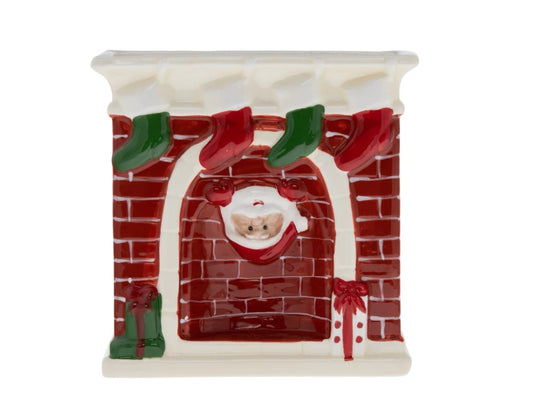 Chimney Glow Santa in the fireplace Icon Ceramic Candle  Christmas Holiday