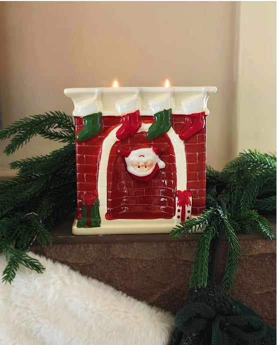 Chimney Glow Santa in the fireplace Icon Ceramic Candle  Christmas Holiday