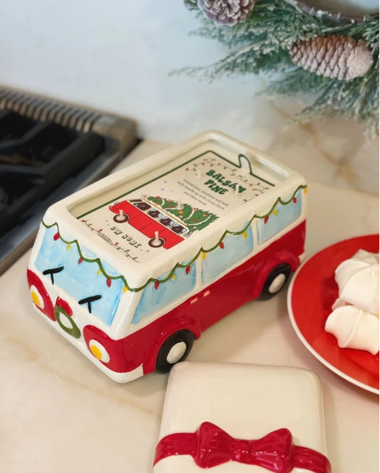 Balsam Pine Christmas Holiday Icon Ceramic Candle Bus