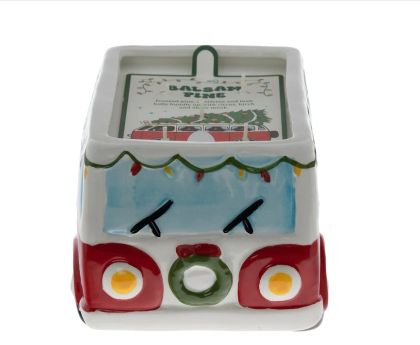 Balsam Pine Christmas Holiday Icon Ceramic Candle Bus