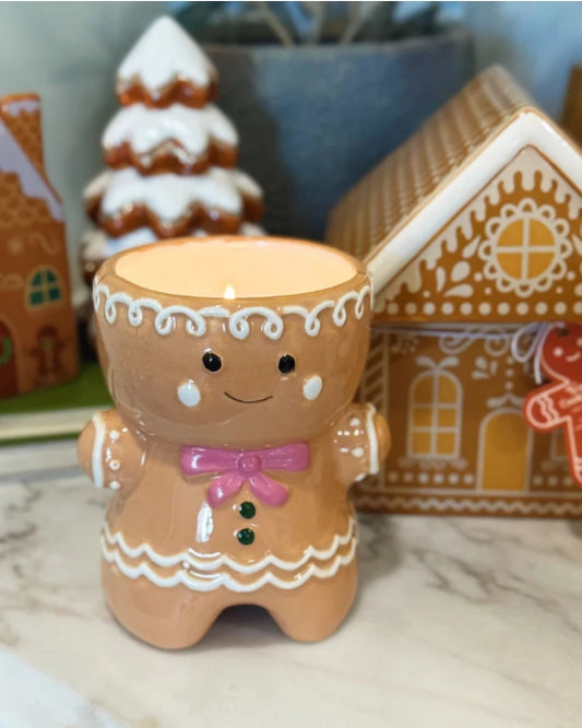 Gingerbread Cookies Gingerbread Girl Icon Ceramic Candle  Christmas Holiday