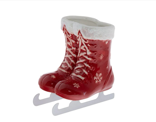 Cinnamon Twirl Red Ice Skates Icon Ceramic Candle  Christmas Holiday