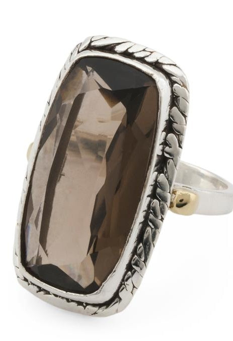 Large Gothic Smoky Quartz Silver Ring