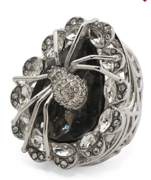 Large Gothic Crystal and Silver Spider Ring