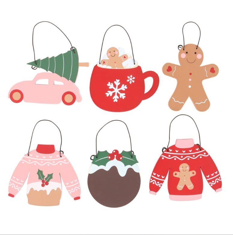 Mini Christmas Hanging Signs Gingerbread, Tree, Pudding, Sweaters, Car with Tree