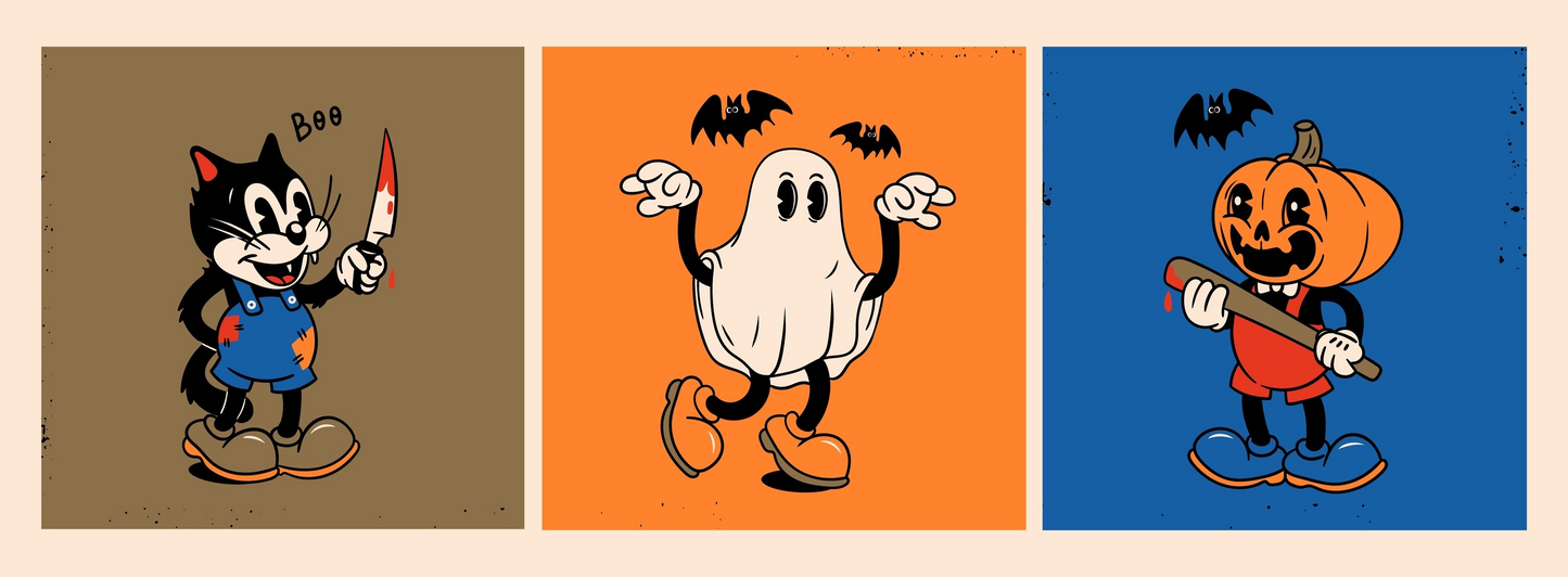 Vintage Halloween Creepy Cute Characters Canvas Print