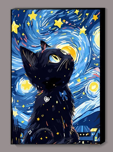 Star Gazing Black Cat Canvas Print