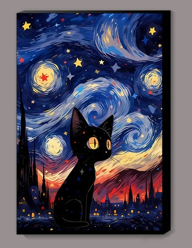 Starry Eyed Black Cat Canvas Print