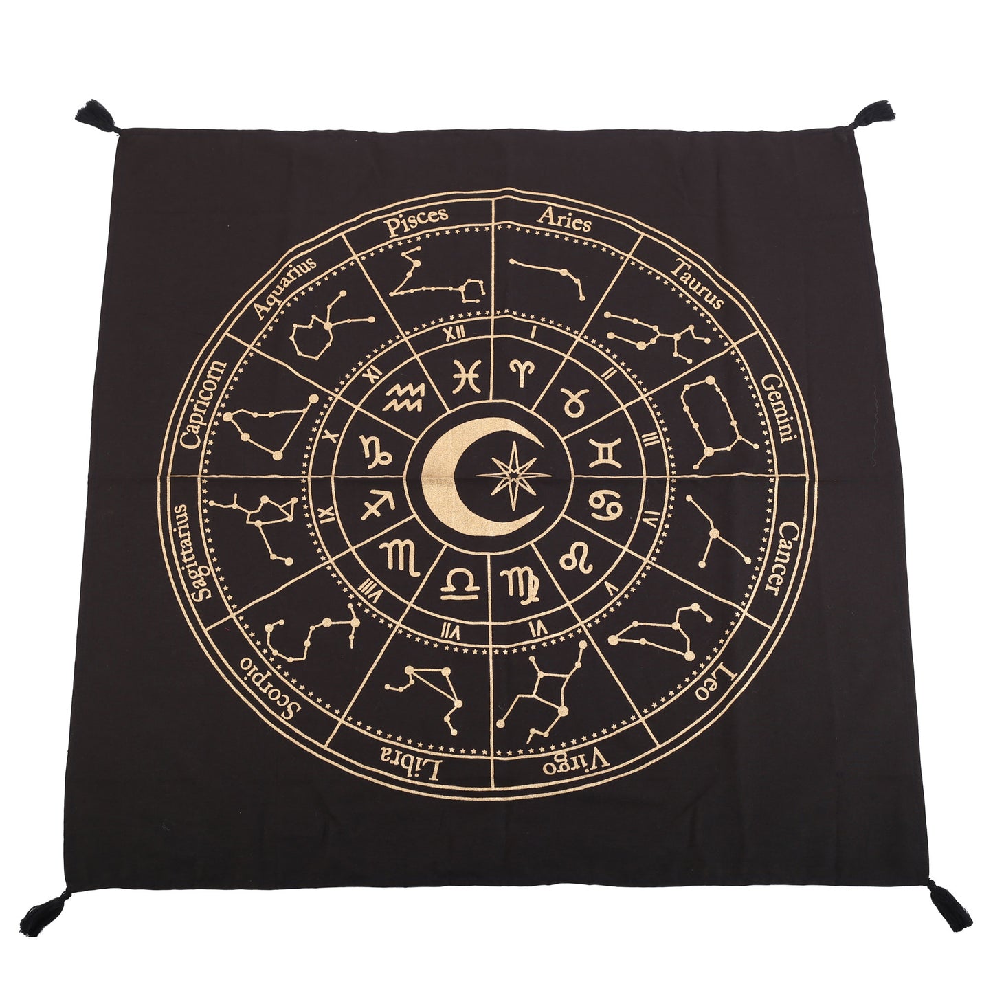 Black Astrology Wheel Altar Cloth