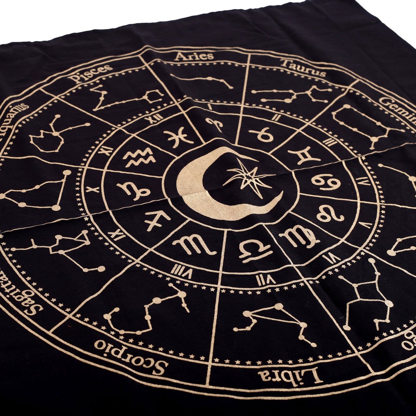 Black Astrology Wheel Altar Cloth
