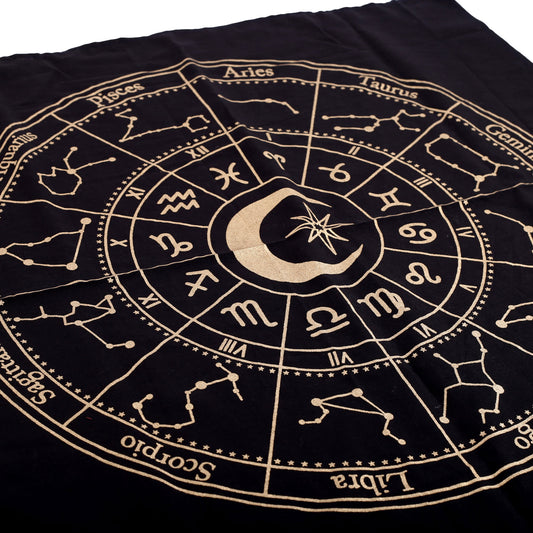 Black Astrology Wheel Altar Cloth