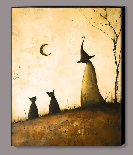 Vintage Witch with Her Two Cats Canvas Print