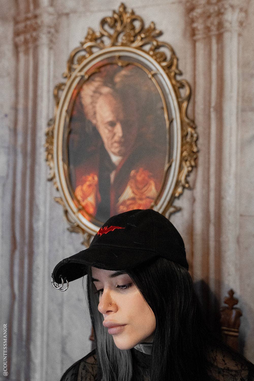 Vampire Bat Pierced Baseball Cap Red Hat