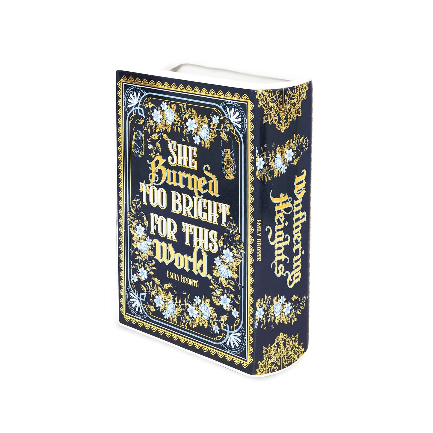 Large Book Shaped Vase, Wuthering Heights with Shiny Gold Accents