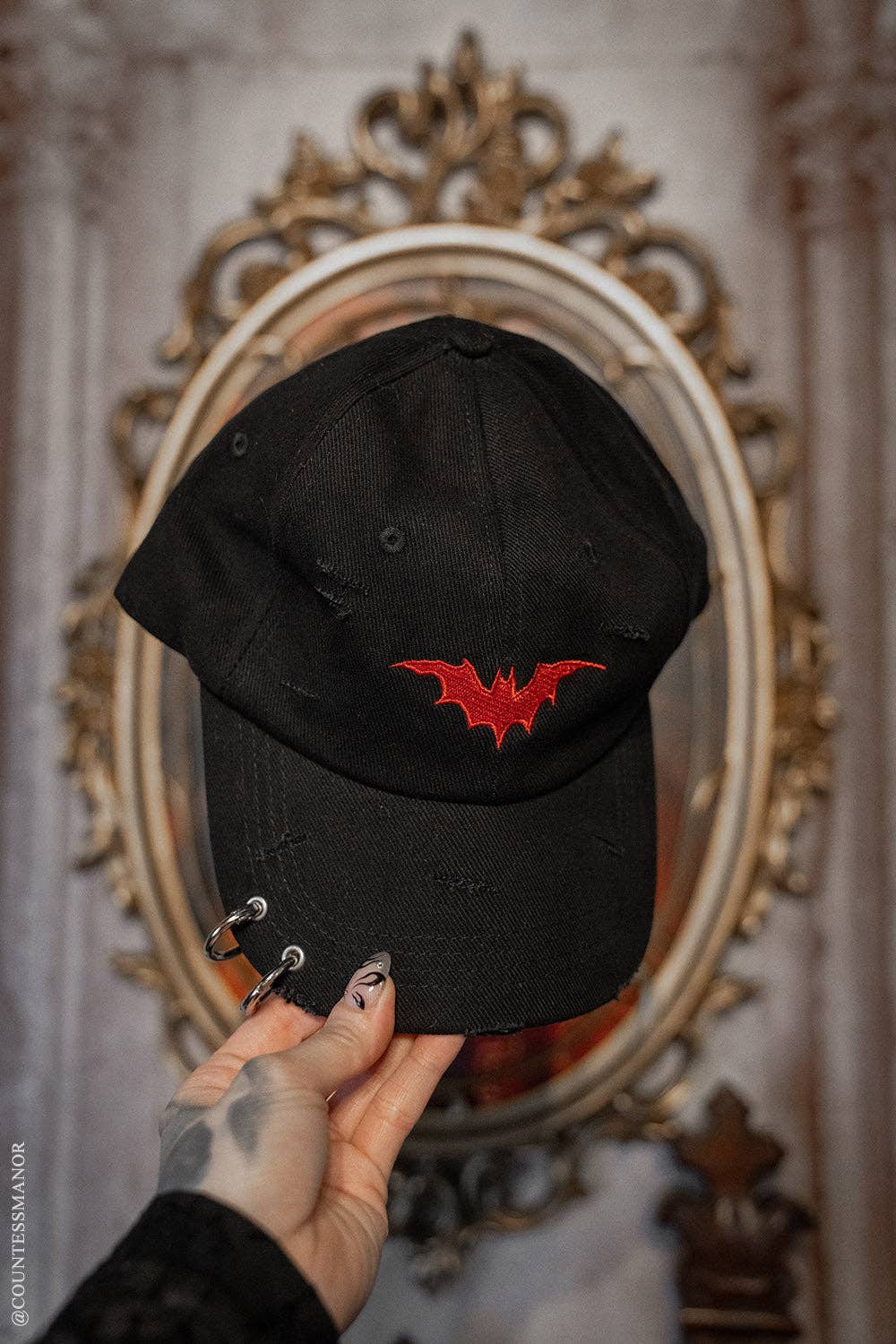 Vampire Bat Pierced Baseball Cap Red Hat
