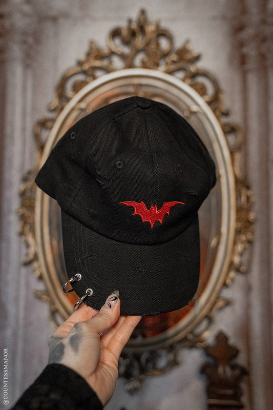Vampire Bat Pierced Baseball Cap Red Hat