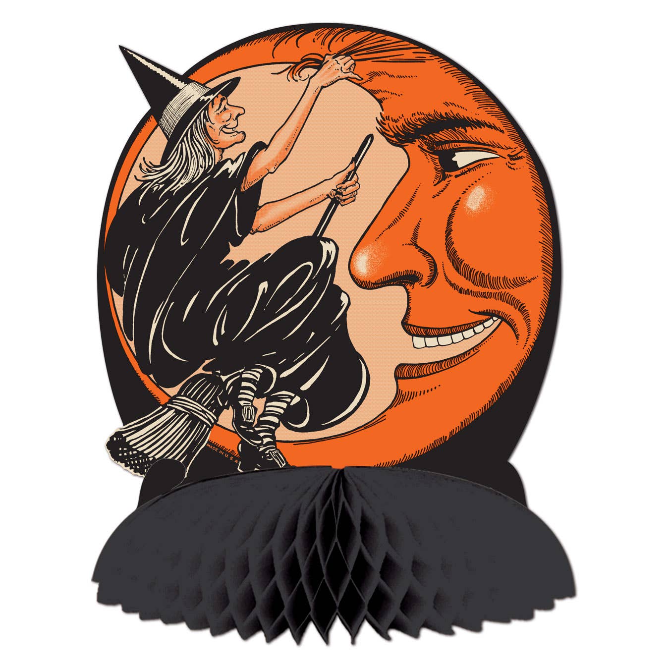 Vintage Halloween Witch & Moon Centerpiece 9¾"