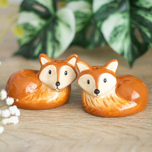 Fox Salt and Pepper Shakers Green Forest