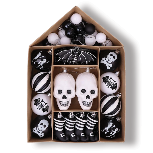 Halloween Skeleton Black and White Ornament Set Gothmas, Christmas, Creepmas, Holiday