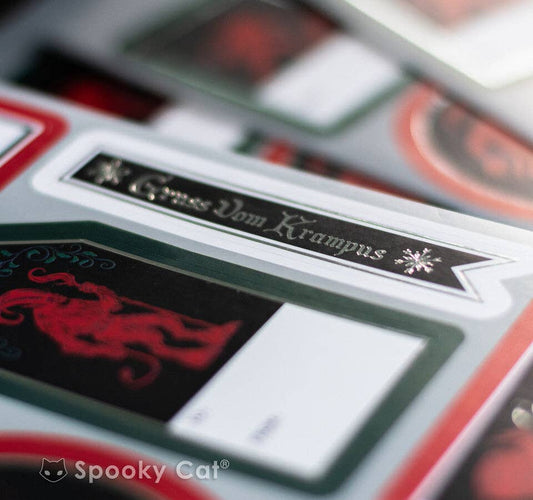 Krampus Gift Label Tag Sheet Silver Foil Creepmas Gothmas Stickers