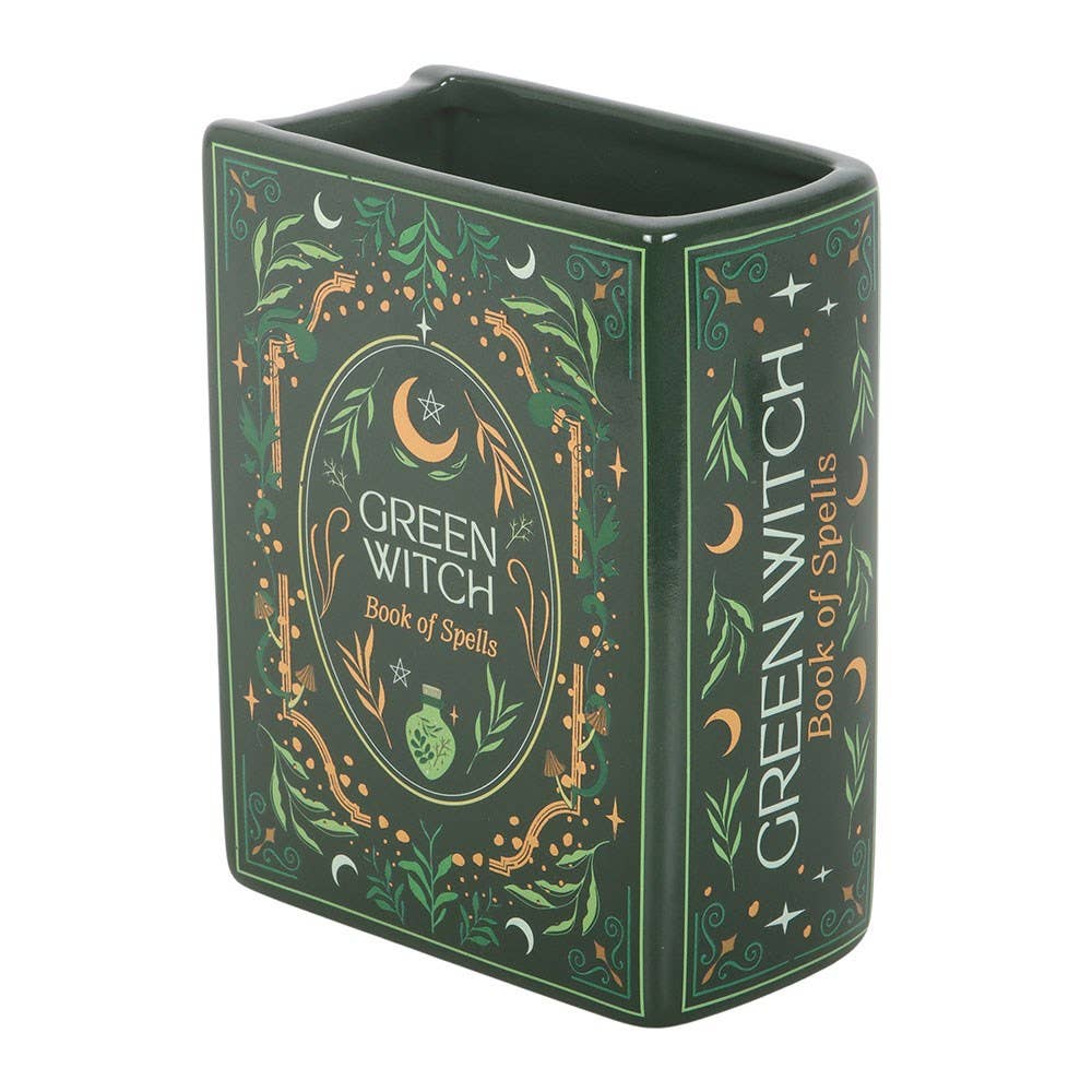 Green Witch Book Shaped Flower Vase
