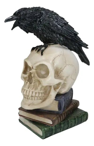 Alchmey Poe's Raven Skull on Book Stack Home Decor - Gothic & Alternative Gift - Haunted