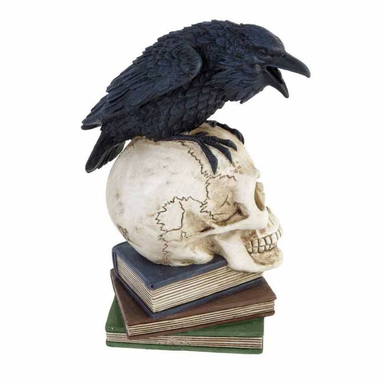 Alchmey Poe's Raven Skull on Book Stack Home Decor - Gothic & Alternative Gift - Haunted