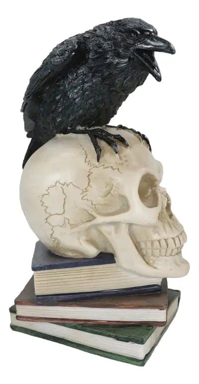 Alchmey Poe's Raven Skull on Book Stack Home Decor - Gothic & Alternative Gift - Haunted