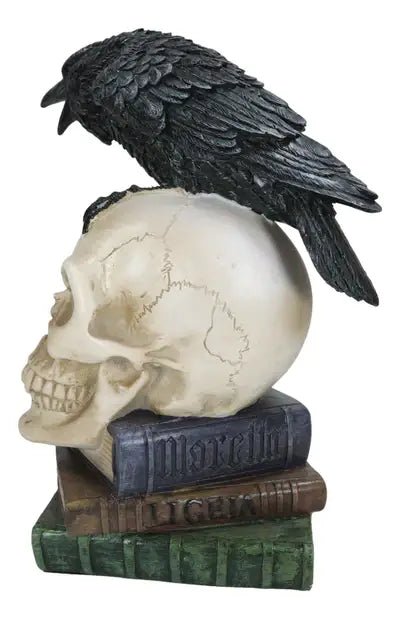 Alchmey Poe's Raven Skull on Book Stack Home Decor - Gothic & Alternative Gift - Haunted
