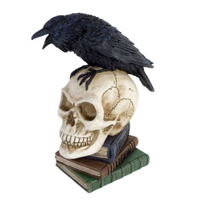 Alchmey Poe's Raven Skull on Book Stack Home Decor - Gothic & Alternative Gift - Haunted