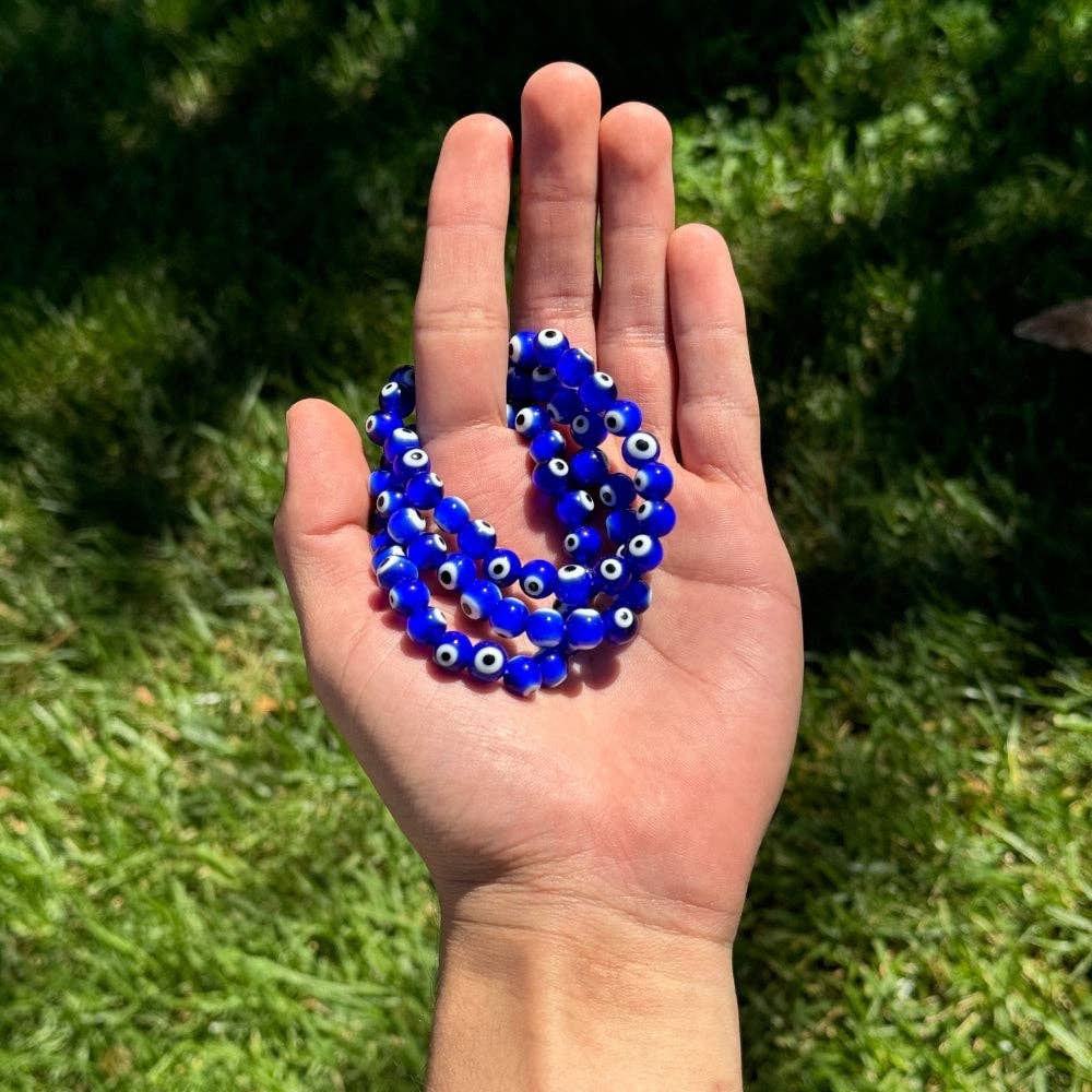 All Seeing Eye Evil Eye Protection Bracelet - 8mm Dark Blue Crystal - Gothic & Alternative Gift - Haunted