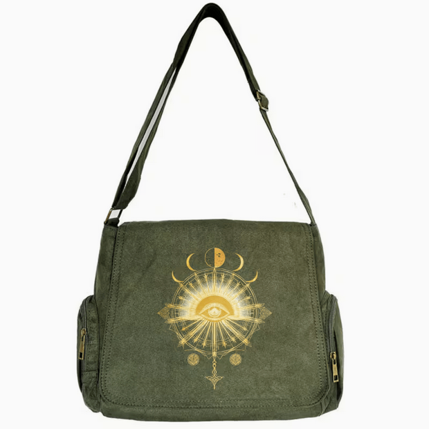 All seeing Eye Moon Phases Large Tote Messager Crossbody Bag Clothing - Gothic & Alternative Gift - Haunted