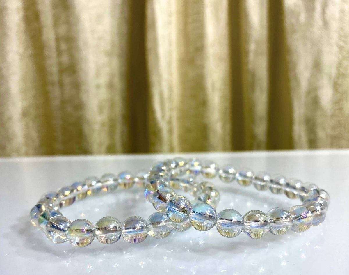 Angel Aura Clear Quartz 8mm Crystal Healing Stretch Bracelet Crystals - Gothic & Alternative Gift - Haunted