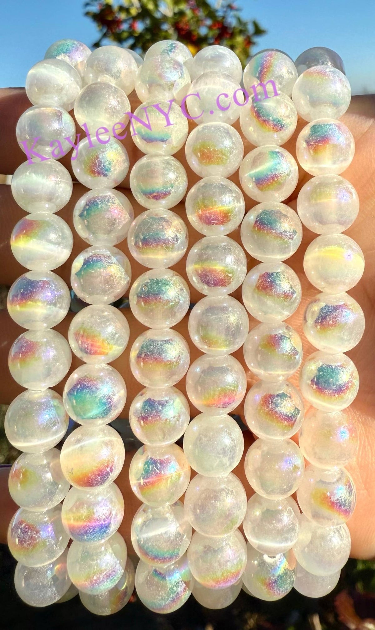 Angel Aura Selenite 8mm Crystal Healing Stretch Bracelet Crystals - Gothic & Alternative Gift - Haunted
