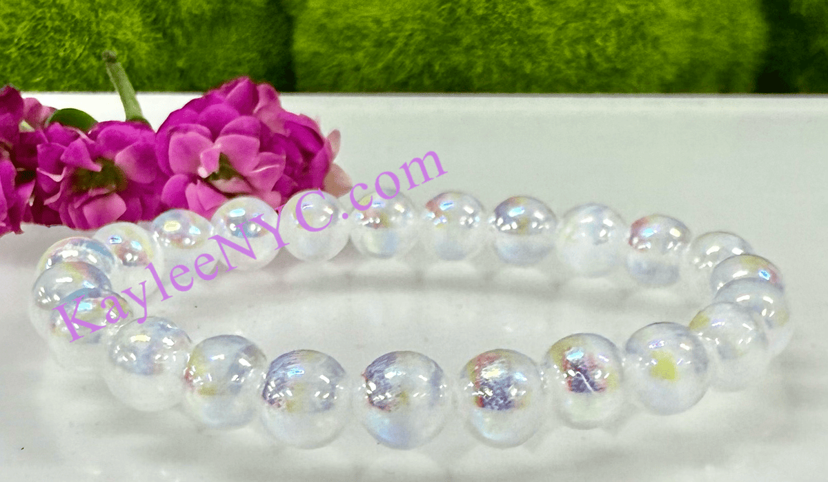 Angel Aura Selenite 8mm Crystal Healing Stretch Bracelet Crystals - Gothic & Alternative Gift - Haunted