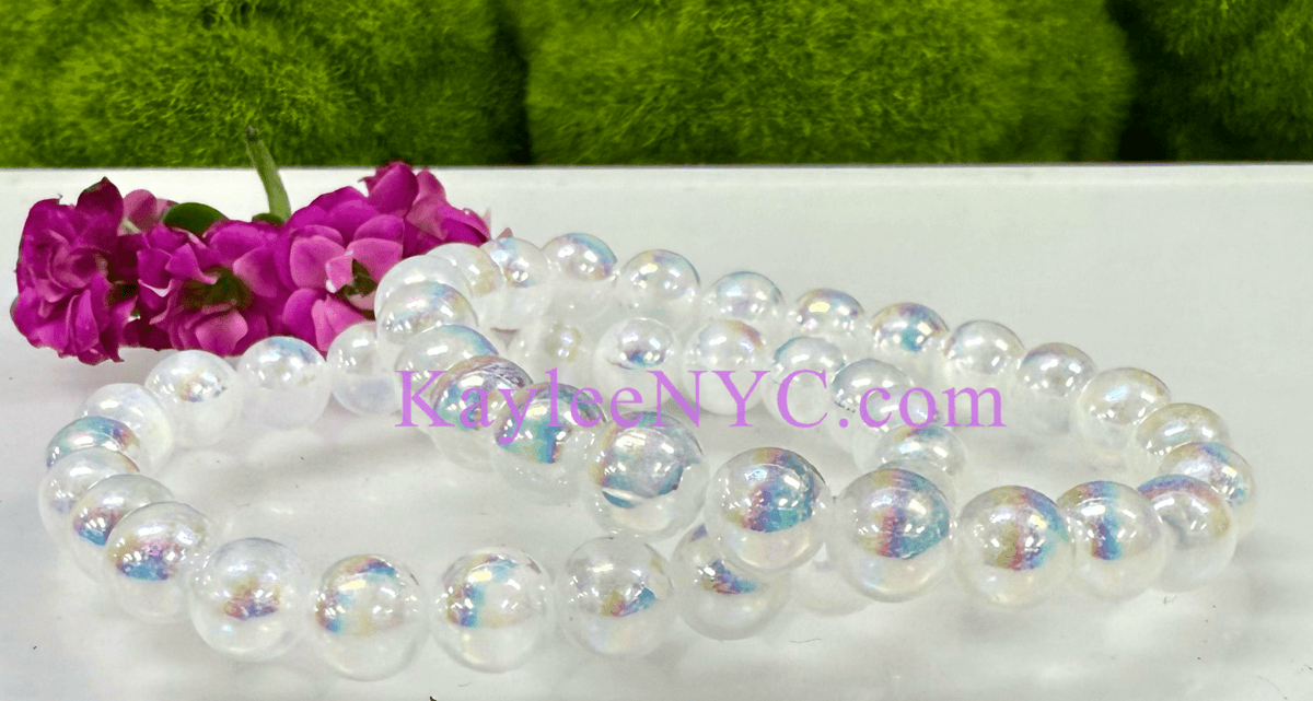 Angel Aura Selenite 8mm Crystal Healing Stretch Bracelet Crystals - Gothic & Alternative Gift - Haunted