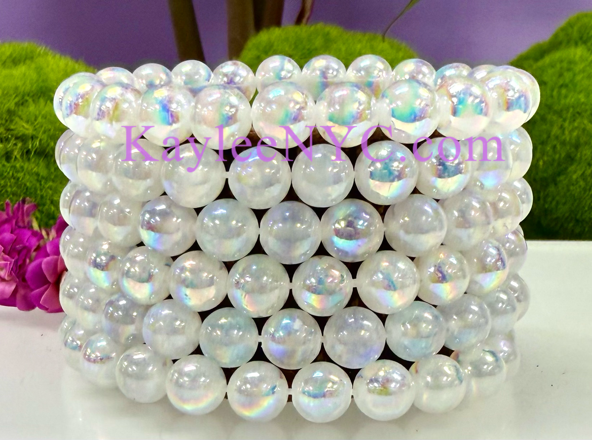 Angel Aura Selenite 8mm Crystal Healing Stretch Bracelet Crystals - Gothic & Alternative Gift - Haunted
