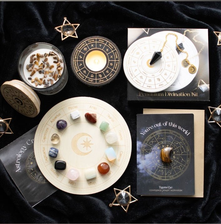 Astrology Wheel Pendulum Divination Kit Crystals - Gothic & Alternative Gift - Haunted