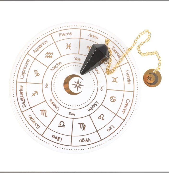 Astrology Wheel Pendulum Divination Kit Crystals - Gothic & Alternative Gift - Haunted