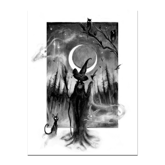 Spellbound Seance: 11x14 Framed Witch and Cat Print