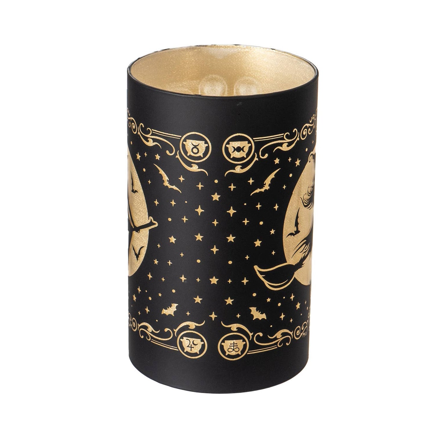 Vintage Retro Witch Riding Broomstick LED Glass Table Lantern Lamp