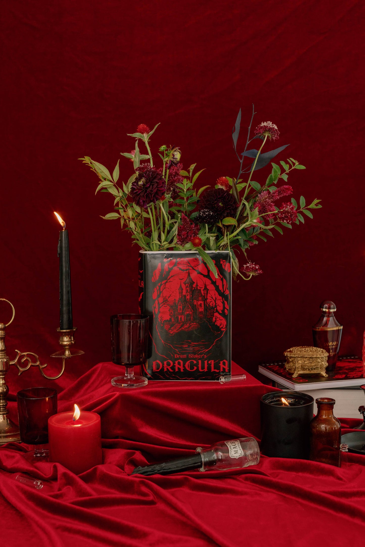 Large Book Shaped Vase, Dracula in Blood Red