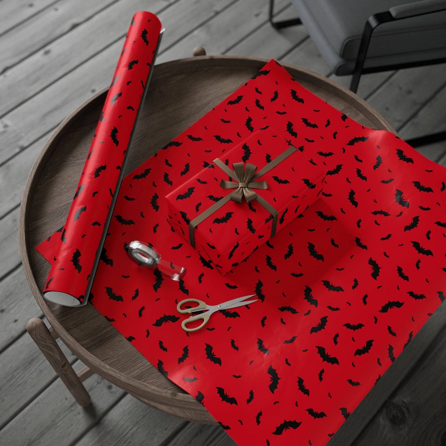 Red and Black Bats Spooky Gift Wrapping Paper Roll
