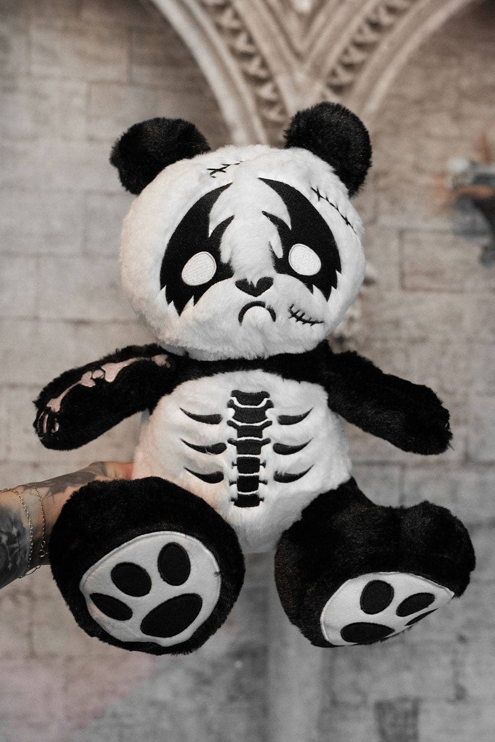 Heavy Metal Skeleton Panda Plush Black and White